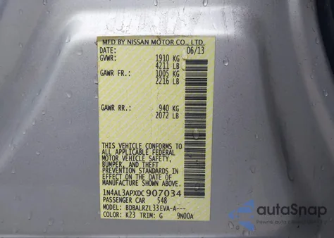 2013 Nissan Altima 2.5 S z USA, uszkodzony, nr VIN 1N4AL3APXDC907034